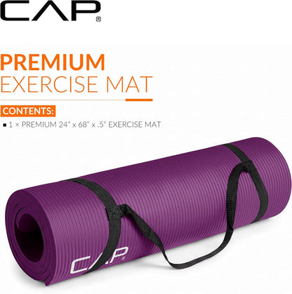 Barbell 1/2-Inch High Density Exercise Yoga Mat with Strap | Multiple Options