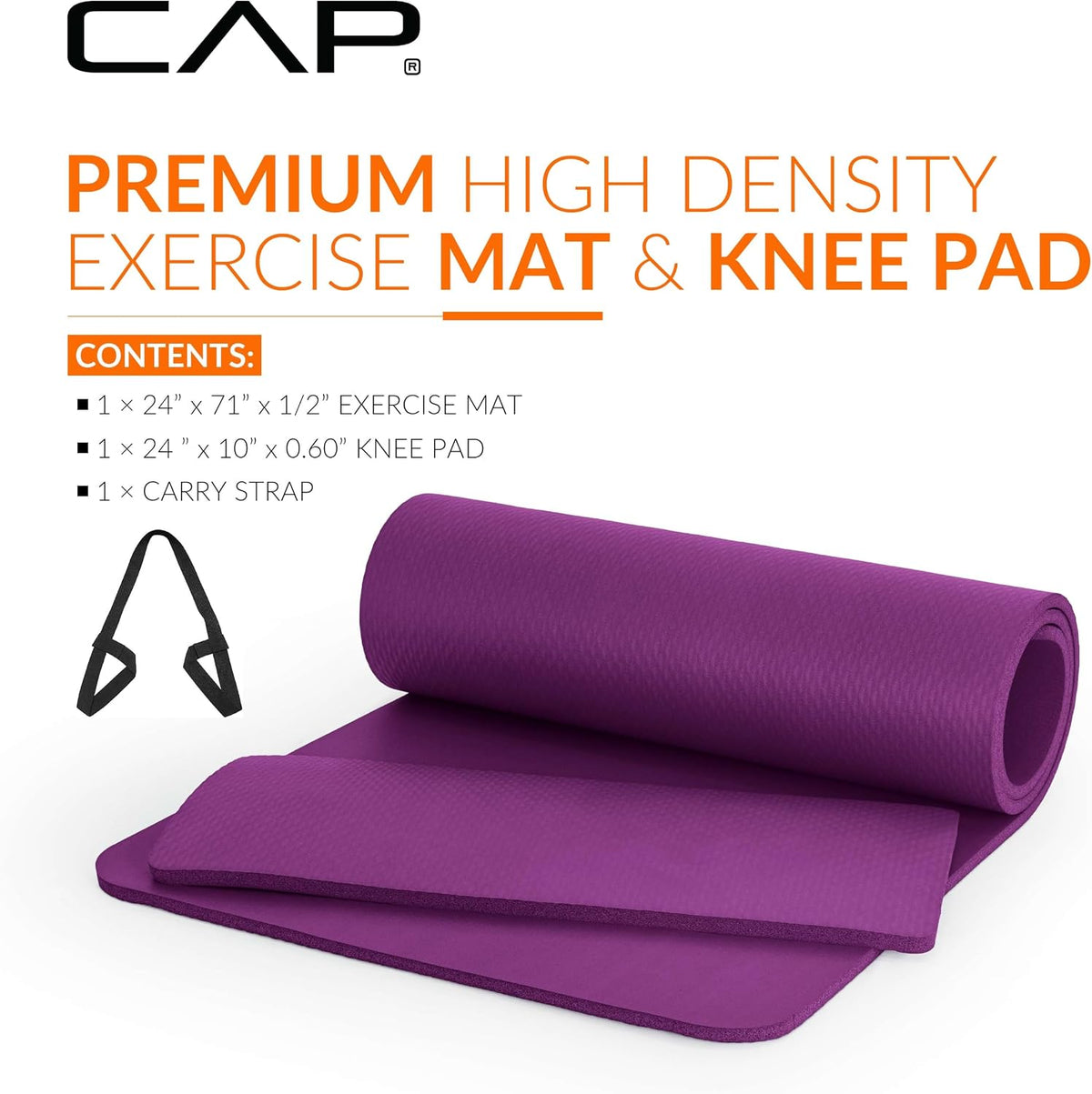 Barbell 1/2-Inch High Density Exercise Yoga Mat with Strap | Multiple Options