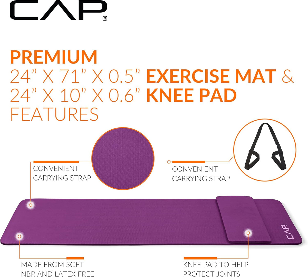 Barbell 1/2-Inch High Density Exercise Yoga Mat with Strap | Multiple Options
