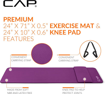 Barbell 1/2-Inch High Density Exercise Yoga Mat with Strap | Multiple Options