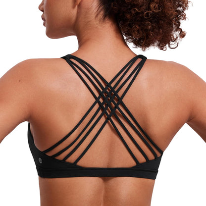 Naked Feeling Cross Back Sports Bras | Light Support, Removable Pads, Yoga, Sleek, Strappy, Scoop Neck, for Women