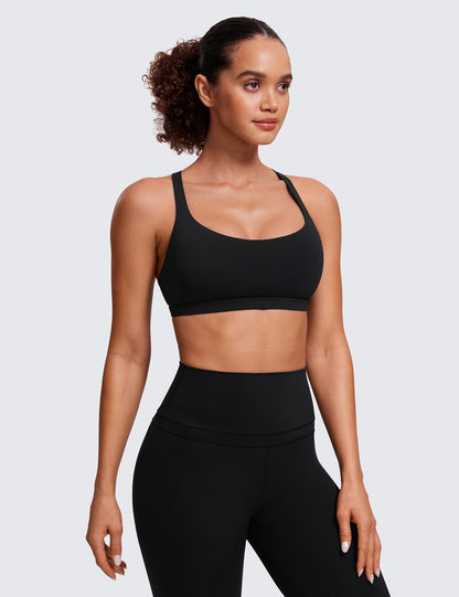 Naked Feeling Cross Back Sports Bras | Light Support, Removable Pads, Yoga, Sleek, Strappy, Scoop Neck, for Women