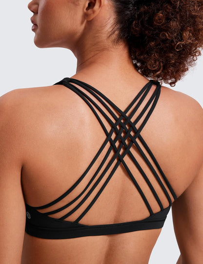Naked Feeling Cross Back Sports Bras | Light Support, Removable Pads, Yoga, Sleek, Strappy, Scoop Neck, for Women