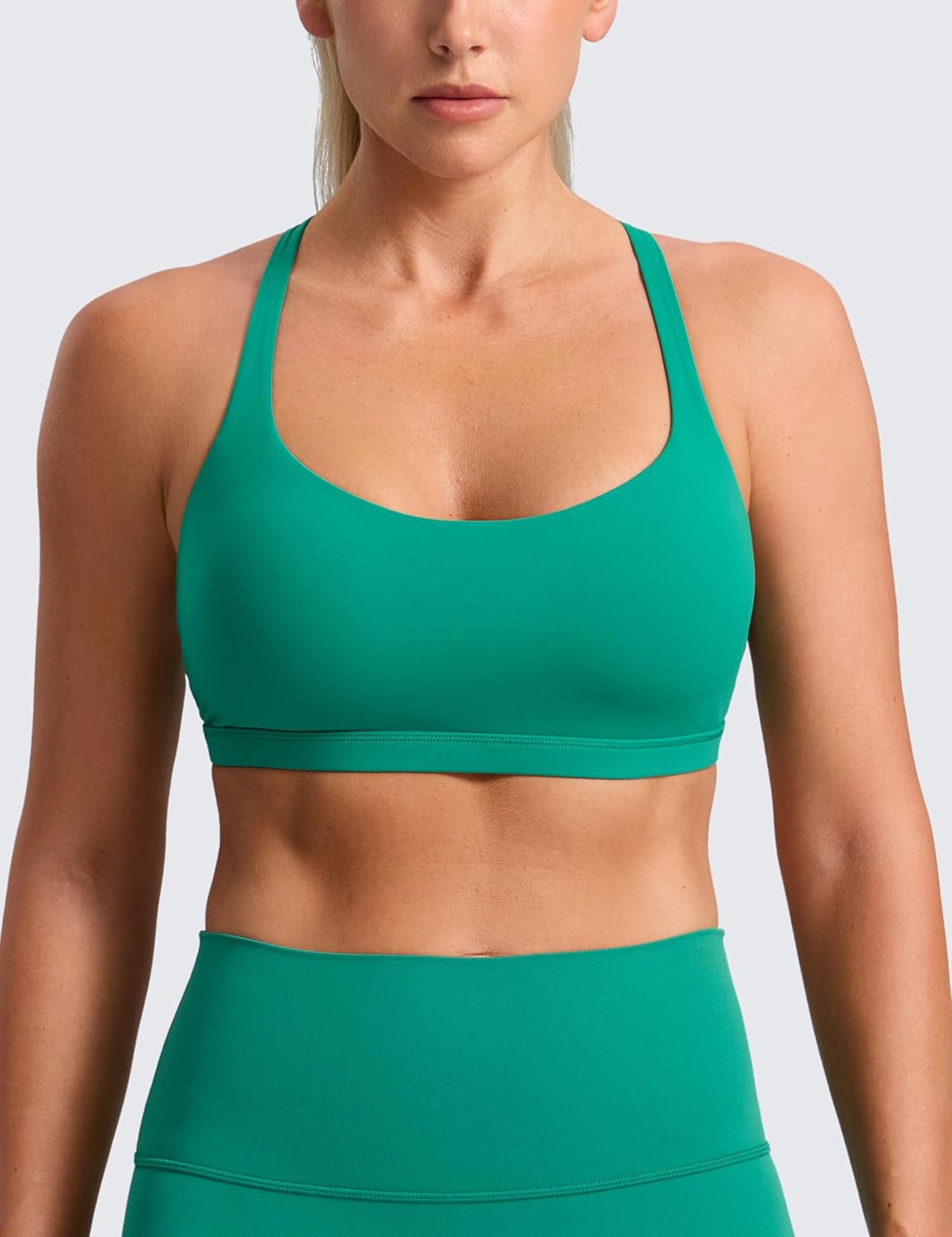 Naked Feeling Cross Back Sports Bras | Light Support, Removable Pads, Yoga, Sleek, Strappy, Scoop Neck, for Women