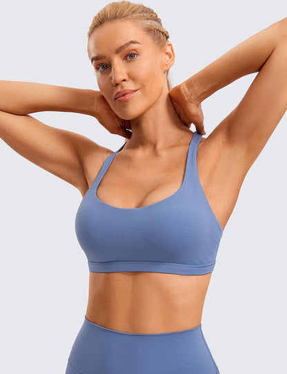 Naked Feeling Cross Back Sports Bras | Light Support, Removable Pads, Yoga, Sleek, Strappy, Scoop Neck, for Women