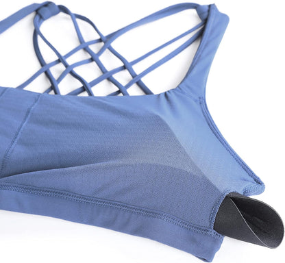 Naked Feeling Cross Back Sports Bras | Light Support, Removable Pads, Yoga, Sleek, Strappy, Scoop Neck, for Women