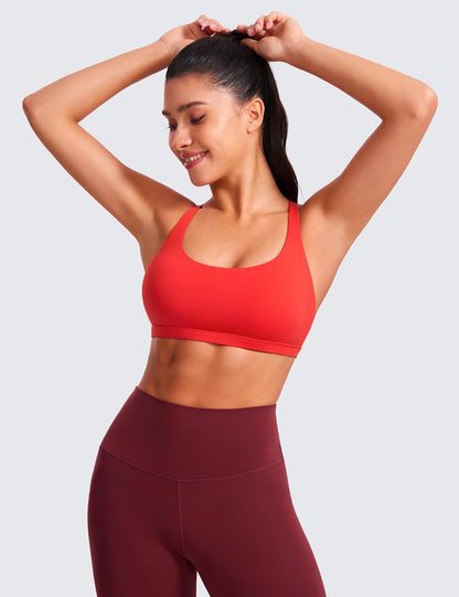 Naked Feeling Cross Back Sports Bras | Light Support, Removable Pads, Yoga, Sleek, Strappy, Scoop Neck, for Women