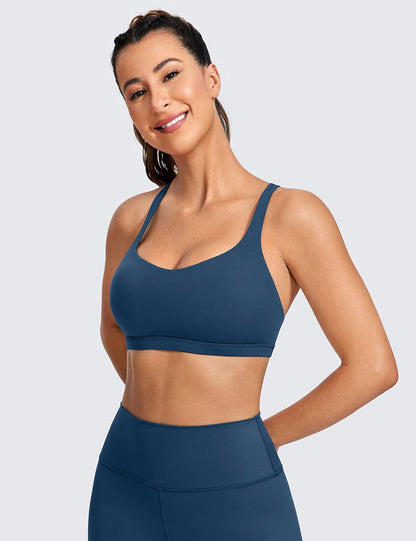 Naked Feeling Cross Back Sports Bras | Light Support, Removable Pads, Yoga, Sleek, Strappy, Scoop Neck, for Women