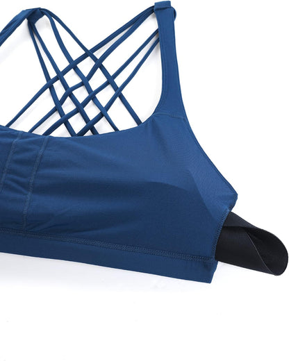 Naked Feeling Cross Back Sports Bras | Light Support, Removable Pads, Yoga, Sleek, Strappy, Scoop Neck, for Women