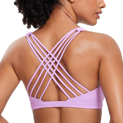 Naked Feeling Cross Back Sports Bras | Light Support, Removable Pads, Yoga, Sleek, Strappy, Scoop Neck, for Women
