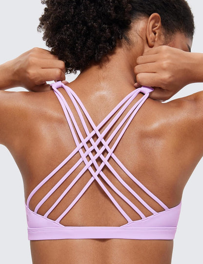 Naked Feeling Cross Back Sports Bras | Light Support, Removable Pads, Yoga, Sleek, Strappy, Scoop Neck, for Women
