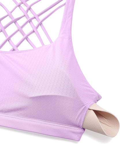 Naked Feeling Cross Back Sports Bras | Light Support, Removable Pads, Yoga, Sleek, Strappy, Scoop Neck, for Women