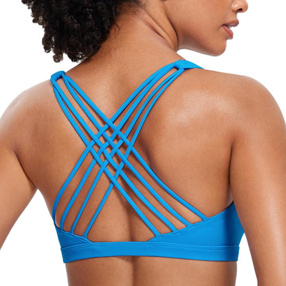 Naked Feeling Cross Back Sports Bras | Light Support, Removable Pads, Yoga, Sleek, Strappy, Scoop Neck, for Women