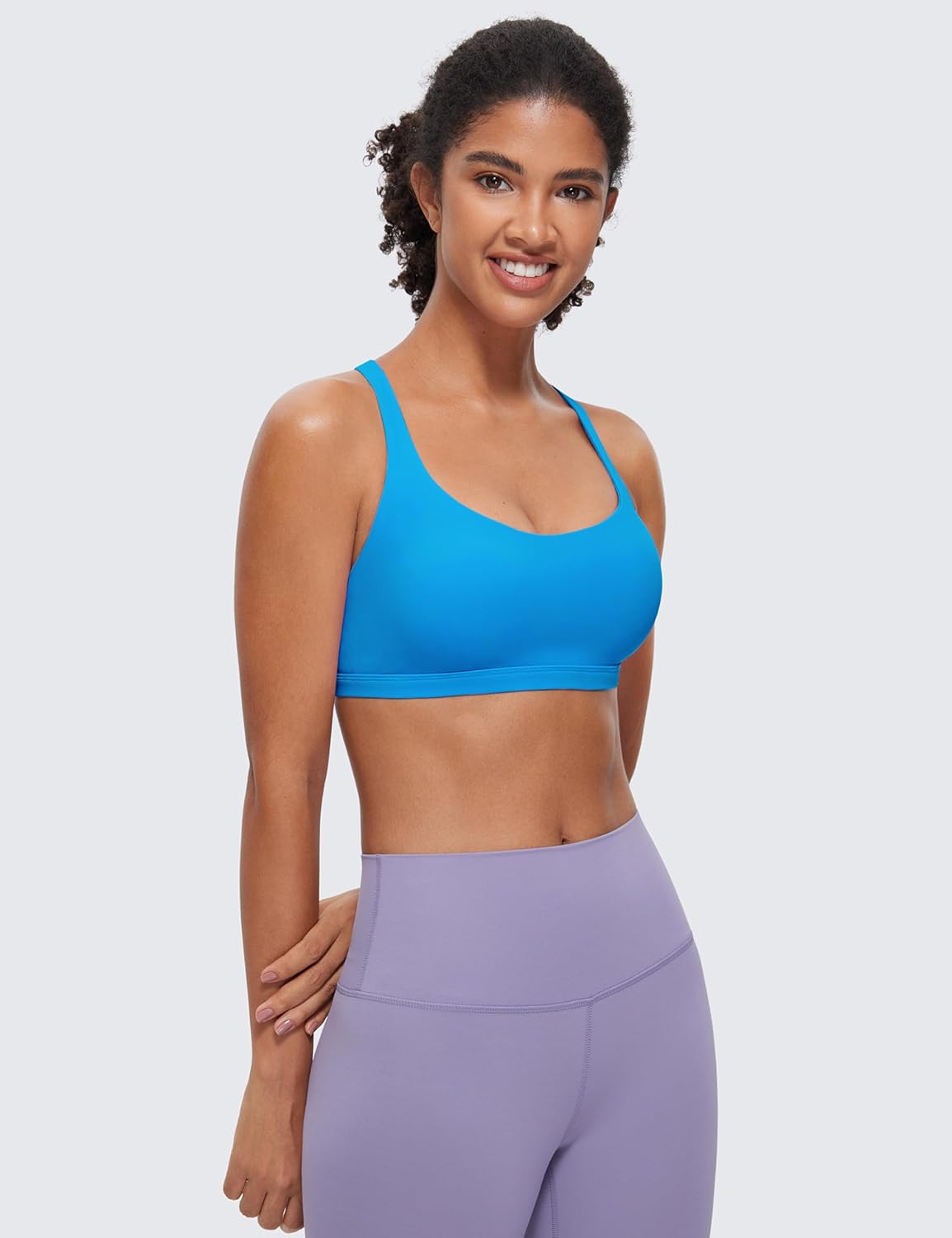 Naked Feeling Cross Back Sports Bras | Light Support, Removable Pads, Yoga, Sleek, Strappy, Scoop Neck, for Women