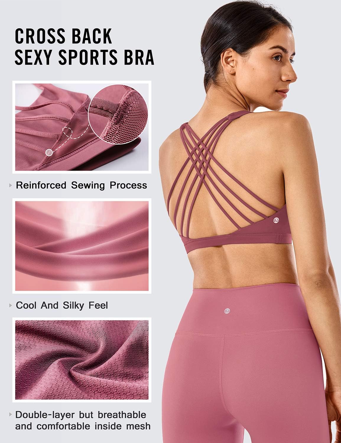 Naked Feeling Cross Back Sports Bras | Light Support, Removable Pads, Yoga, Sleek, Strappy, Scoop Neck, for Women