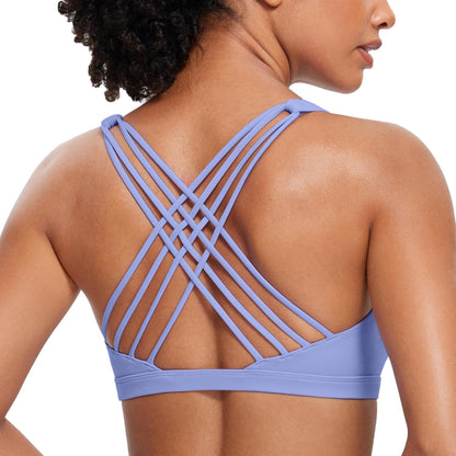 Naked Feeling Cross Back Sports Bras | Light Support, Removable Pads, Yoga, Sleek, Strappy, Scoop Neck, for Women