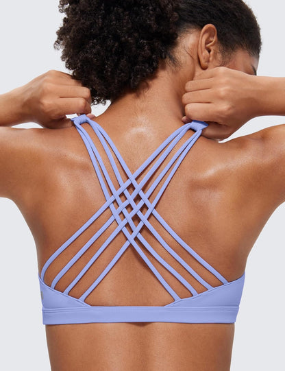 Naked Feeling Cross Back Sports Bras | Light Support, Removable Pads, Yoga, Sleek, Strappy, Scoop Neck, for Women