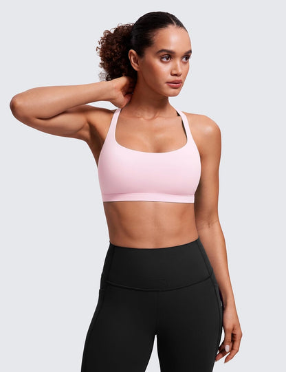 Naked Feeling Cross Back Sports Bras | Light Support, Removable Pads, Yoga, Sleek, Strappy, Scoop Neck, for Women