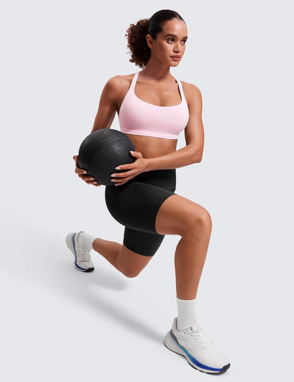 Naked Feeling Cross Back Sports Bras | Light Support, Removable Pads, Yoga, Sleek, Strappy, Scoop Neck, for Women