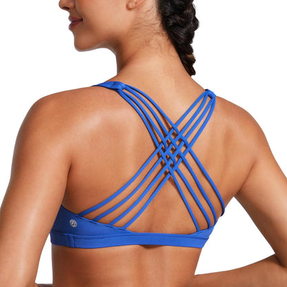 Naked Feeling Cross Back Sports Bras | Light Support, Removable Pads, Yoga, Sleek, Strappy, Scoop Neck, for Women