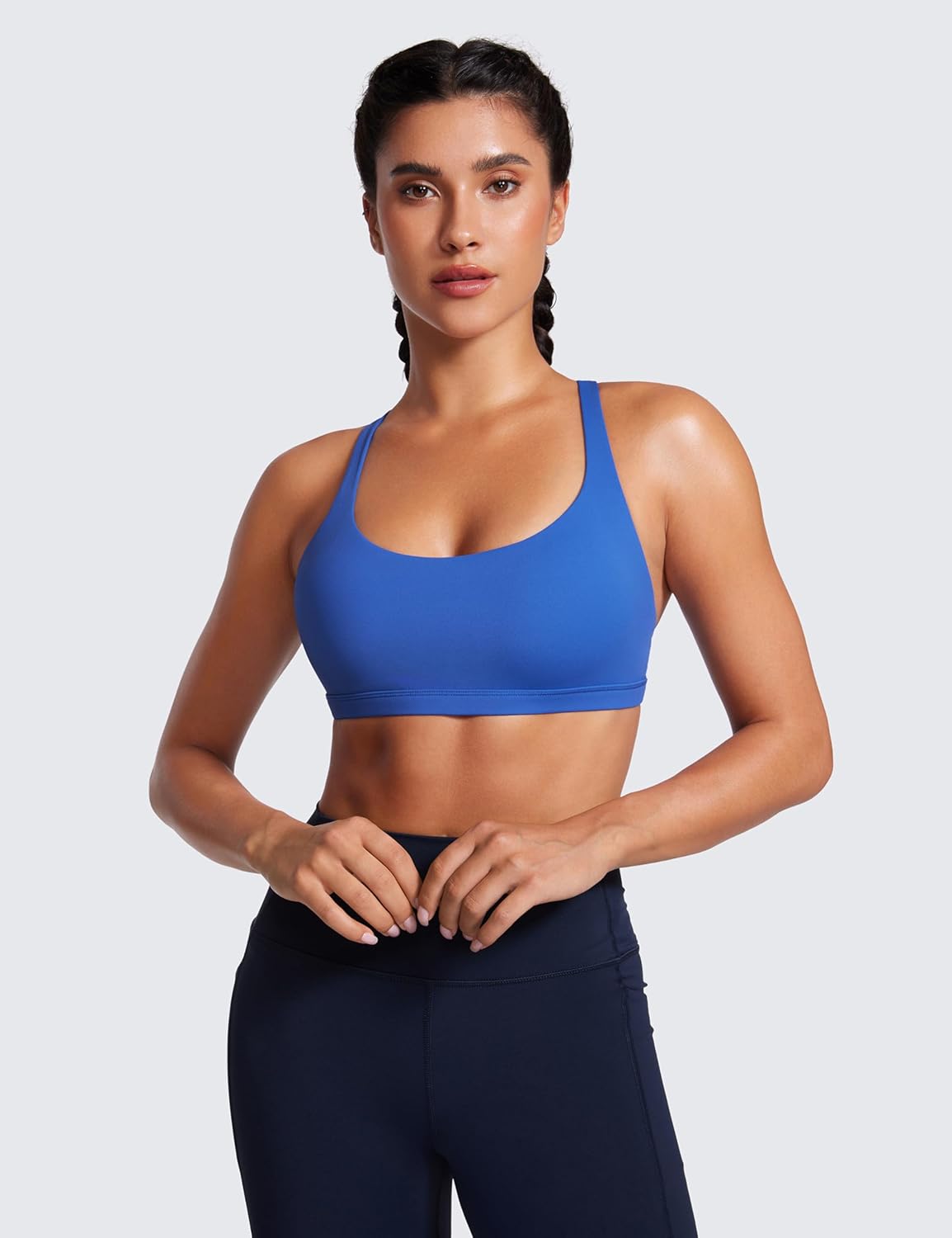Naked Feeling Cross Back Sports Bras | Light Support, Removable Pads, Yoga, Sleek, Strappy, Scoop Neck, for Women