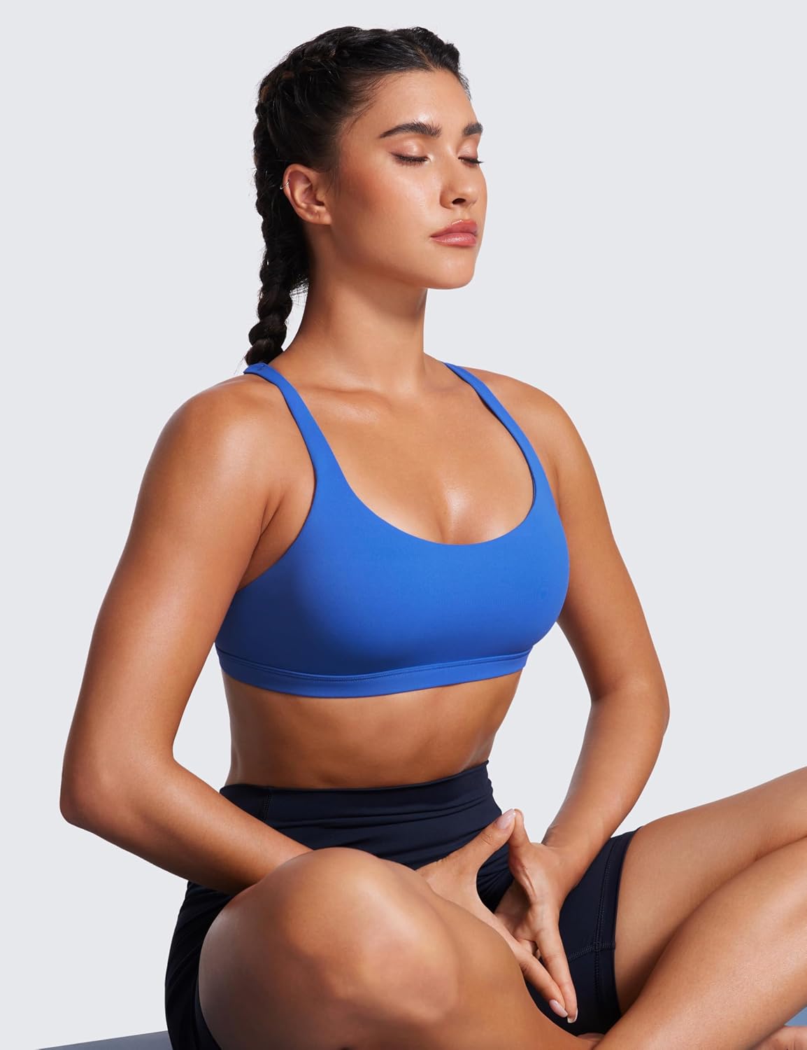Naked Feeling Cross Back Sports Bras | Light Support, Removable Pads, Yoga, Sleek, Strappy, Scoop Neck, for Women