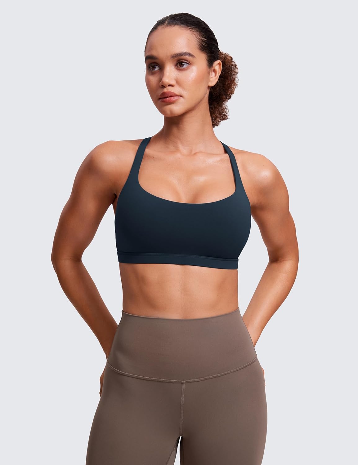 Naked Feeling Cross Back Sports Bras | Light Support, Removable Pads, Yoga, Sleek, Strappy, Scoop Neck, for Women