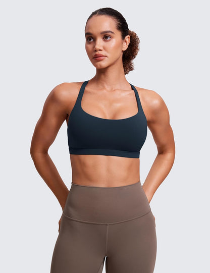 Naked Feeling Cross Back Sports Bras | Light Support, Removable Pads, Yoga, Sleek, Strappy, Scoop Neck, for Women