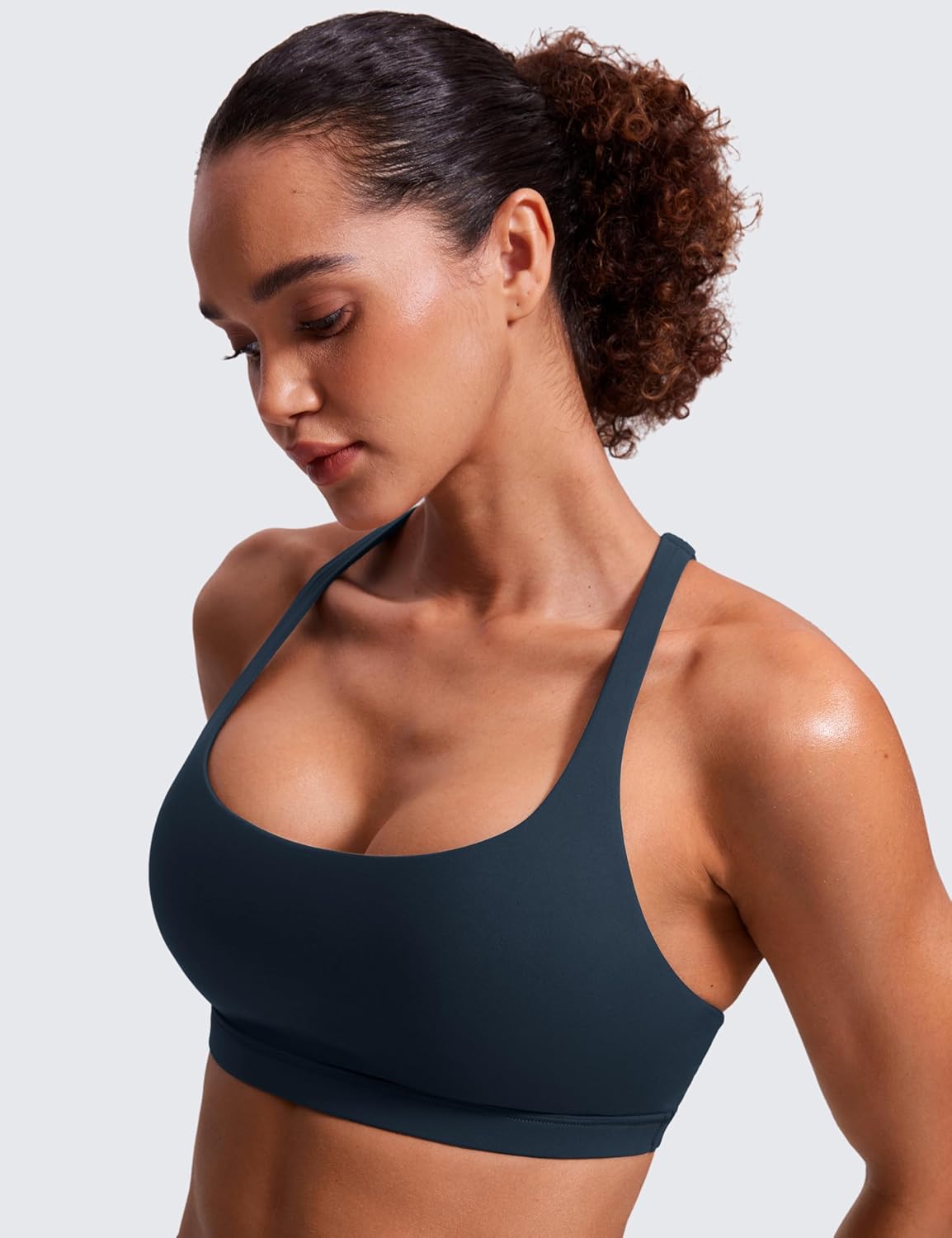 Naked Feeling Cross Back Sports Bras | Light Support, Removable Pads, Yoga, Sleek, Strappy, Scoop Neck, for Women