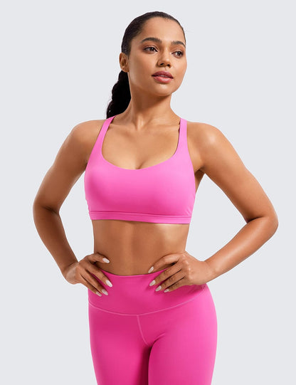 Naked Feeling Cross Back Sports Bras | Light Support, Removable Pads, Yoga, Sleek, Strappy, Scoop Neck, for Women