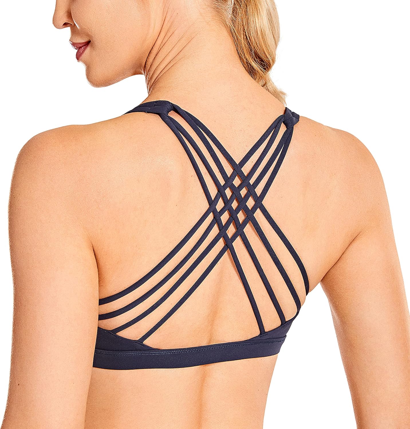 Naked Feeling Cross Back Sports Bras | Light Support, Removable Pads, Yoga, Sleek, Strappy, Scoop Neck, for Women