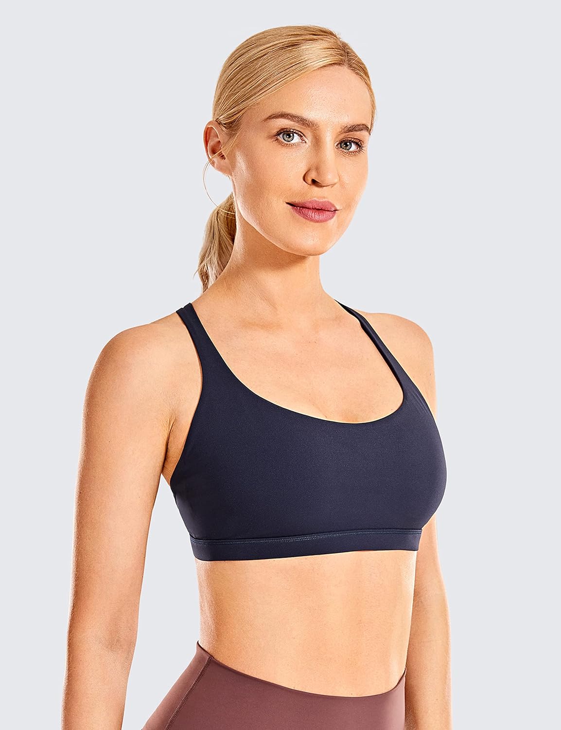 Naked Feeling Cross Back Sports Bras | Light Support, Removable Pads, Yoga, Sleek, Strappy, Scoop Neck, for Women