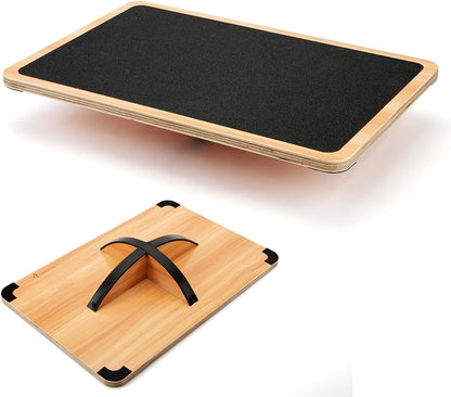 Wooden Balance Board with 2 Difficulty Options, Basic Rocker and Advanced 360° Wobble Board, Non-Slip Balance Trainer for Core Stability, Ankle Rehab, Physical Therapy and Fitness