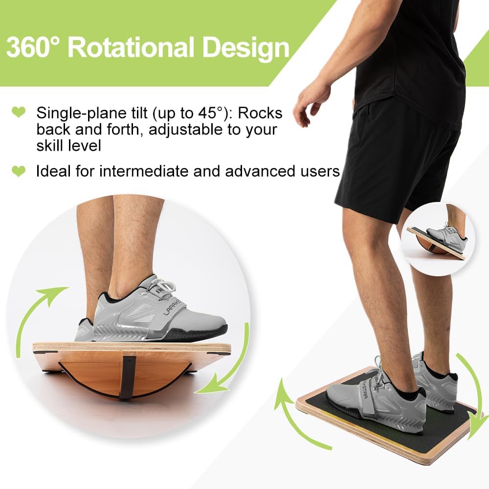 Wooden Balance Board with 2 Difficulty Options, Basic Rocker and Advanced 360° Wobble Board, Non-Slip Balance Trainer for Core Stability, Ankle Rehab, Physical Therapy and Fitness
