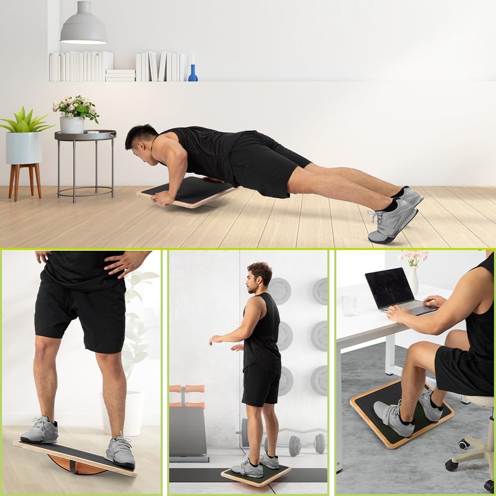 Wooden Balance Board with 2 Difficulty Options, Basic Rocker and Advanced 360° Wobble Board, Non-Slip Balance Trainer for Core Stability, Ankle Rehab, Physical Therapy and Fitness