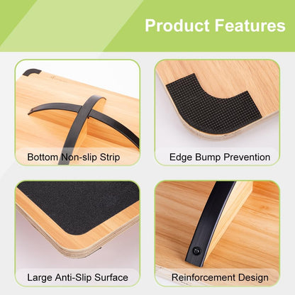 Wooden Balance Board with 2 Difficulty Options, Basic Rocker and Advanced 360° Wobble Board, Non-Slip Balance Trainer for Core Stability, Ankle Rehab, Physical Therapy and Fitness
