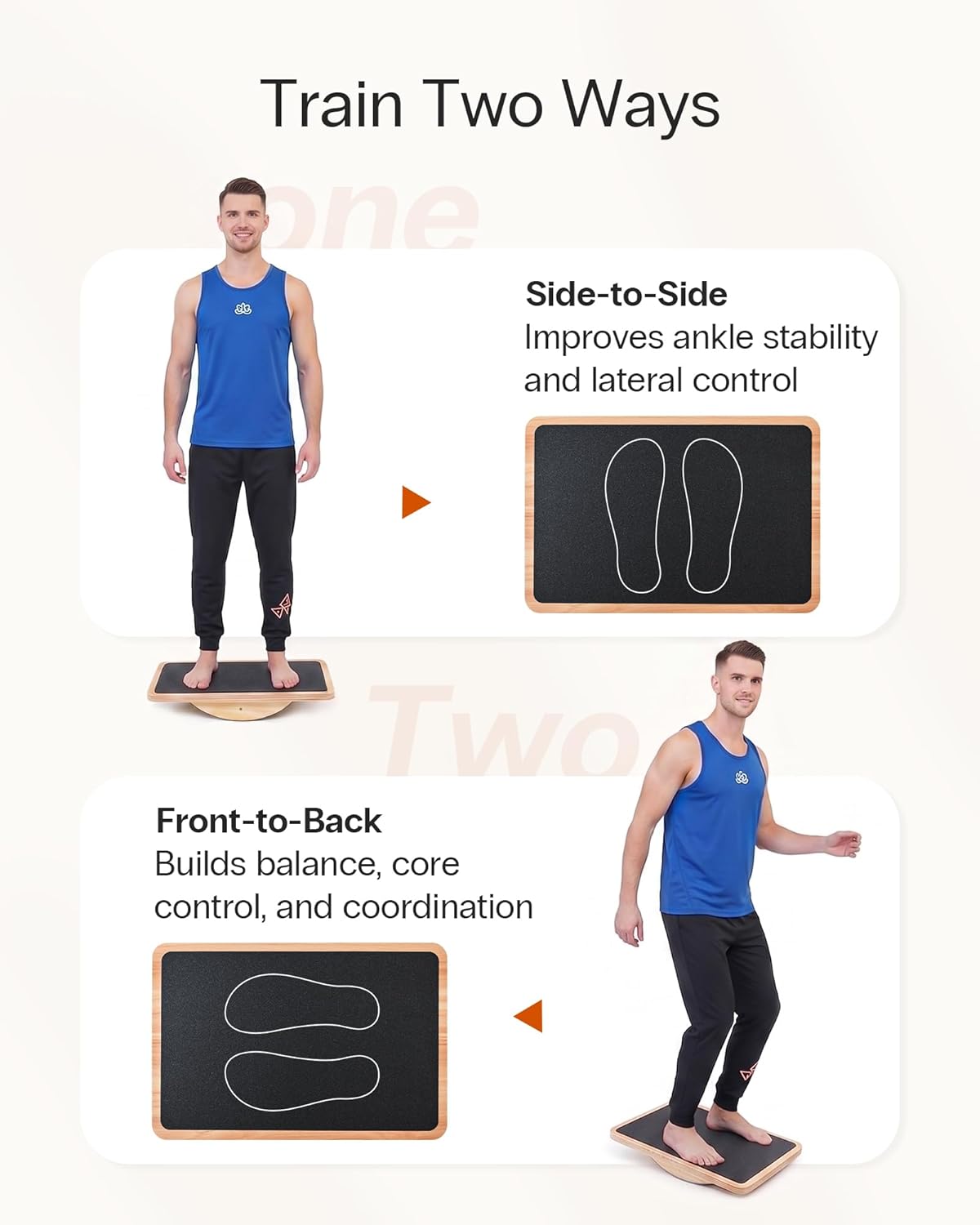 Wooden Balance Board with 2 Difficulty Options, Basic Rocker and Advanced 360° Wobble Board, Non-Slip Balance Trainer for Core Stability, Ankle Rehab, Physical Therapy and Fitness