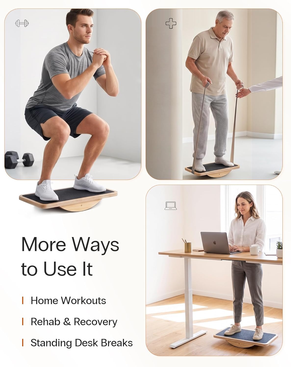 Wooden Balance Board with 2 Difficulty Options, Basic Rocker and Advanced 360° Wobble Board, Non-Slip Balance Trainer for Core Stability, Ankle Rehab, Physical Therapy and Fitness