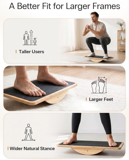 Wooden Balance Board with 2 Difficulty Options, Basic Rocker and Advanced 360° Wobble Board, Non-Slip Balance Trainer for Core Stability, Ankle Rehab, Physical Therapy and Fitness