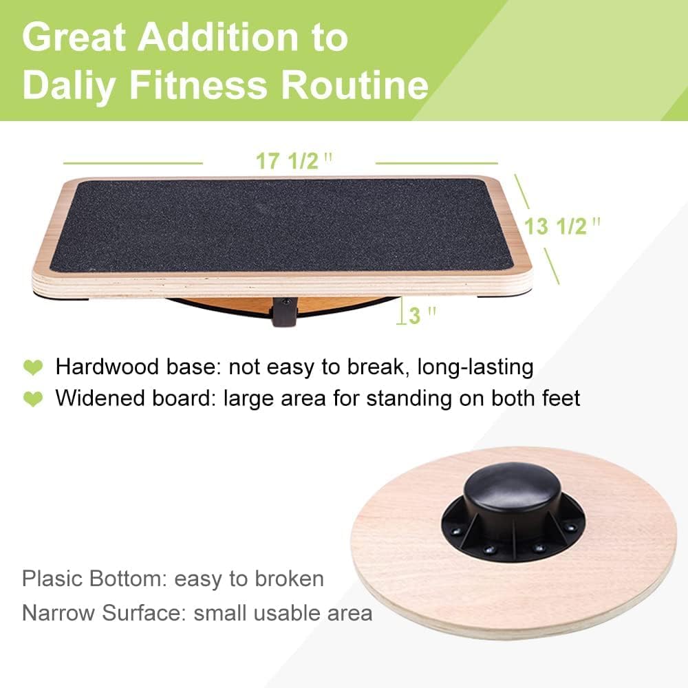 Wooden Balance Board with 2 Difficulty Options, Basic Rocker and Advanced 360° Wobble Board, Non-Slip Balance Trainer for Core Stability, Ankle Rehab, Physical Therapy and Fitness