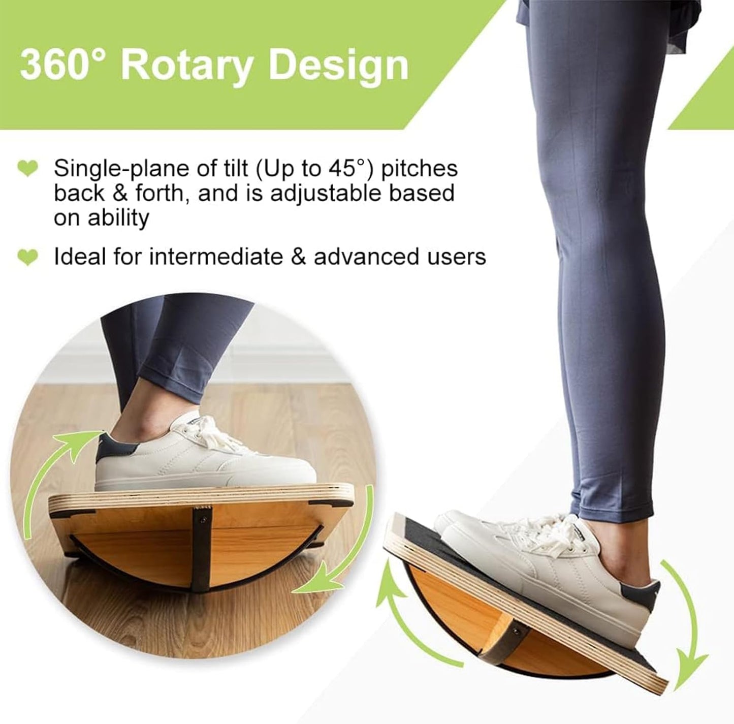Wooden Balance Board with 2 Difficulty Options, Basic Rocker and Advanced 360° Wobble Board, Non-Slip Balance Trainer for Core Stability, Ankle Rehab, Physical Therapy and Fitness
