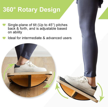Wooden Balance Board with 2 Difficulty Options, Basic Rocker and Advanced 360° Wobble Board, Non-Slip Balance Trainer for Core Stability, Ankle Rehab, Physical Therapy and Fitness