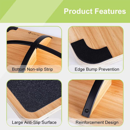 Wooden Balance Board with 2 Difficulty Options, Basic Rocker and Advanced 360° Wobble Board, Non-Slip Balance Trainer for Core Stability, Ankle Rehab, Physical Therapy and Fitness