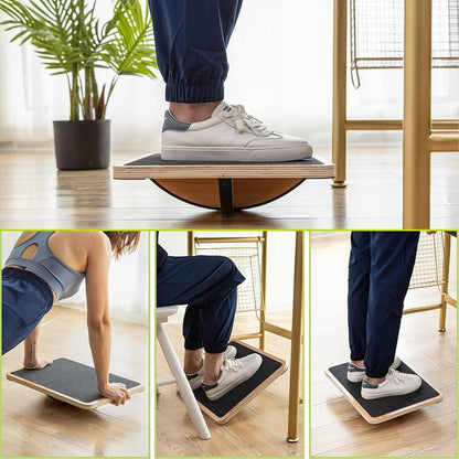 Wooden Balance Board with 2 Difficulty Options, Basic Rocker and Advanced 360° Wobble Board, Non-Slip Balance Trainer for Core Stability, Ankle Rehab, Physical Therapy and Fitness