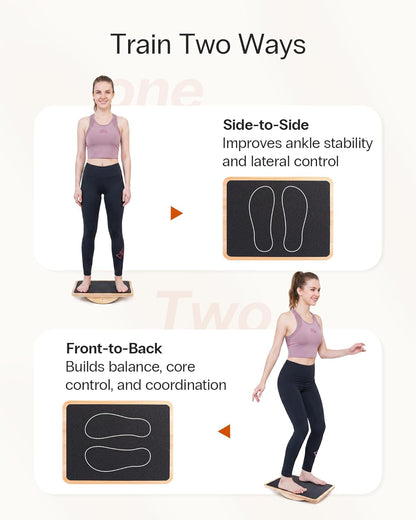 Wooden Balance Board with 2 Difficulty Options, Basic Rocker and Advanced 360° Wobble Board, Non-Slip Balance Trainer for Core Stability, Ankle Rehab, Physical Therapy and Fitness