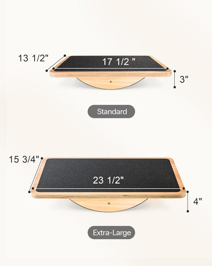 Wooden Balance Board with 2 Difficulty Options, Basic Rocker and Advanced 360° Wobble Board, Non-Slip Balance Trainer for Core Stability, Ankle Rehab, Physical Therapy and Fitness