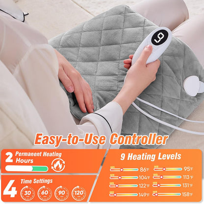 Shoulder Heating Pad for Neck and Shoulders and Back, Fathers Gifts for Men Husband, Birthday Gifts for Women Men Her, Weighted Heating Pad for Neck with 9 Heat Options 4 Auto-Off Timer, Grey