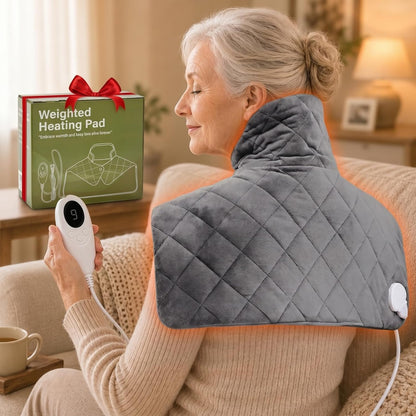 Shoulder Heating Pad for Neck and Shoulders and Back, Fathers Gifts for Men Husband, Birthday Gifts for Women Men Her, Weighted Heating Pad for Neck with 9 Heat Options 4 Auto-Off Timer, Grey