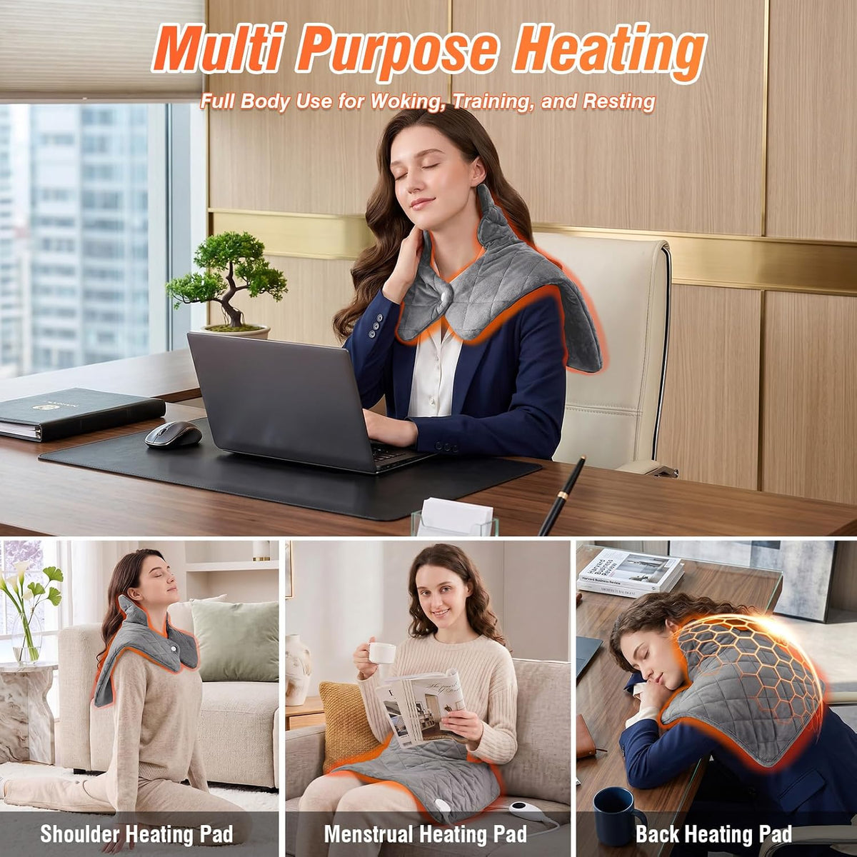 Shoulder Heating Pad for Neck and Shoulders and Back, Fathers Gifts for Men Husband, Birthday Gifts for Women Men Her, Weighted Heating Pad for Neck with 9 Heat Options 4 Auto-Off Timer, Grey