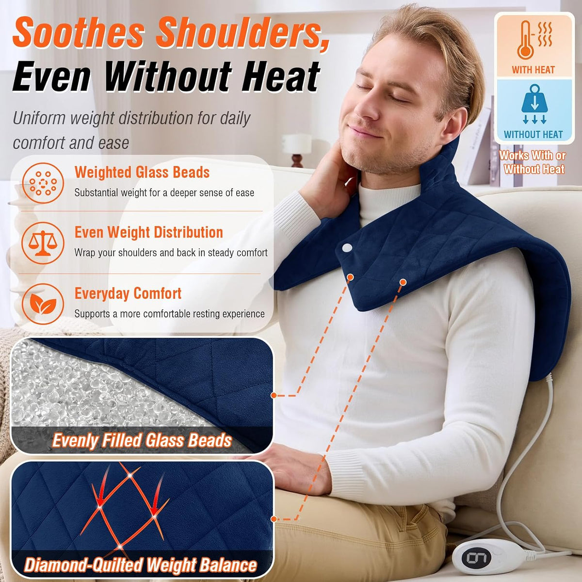 Shoulder Heating Pad for Neck and Shoulders and Back, Fathers Gifts for Men Husband, Birthday Gifts for Women Men Her, Weighted Heating Pad for Neck with 9 Heat Options 4 Auto-Off Timer, Grey
